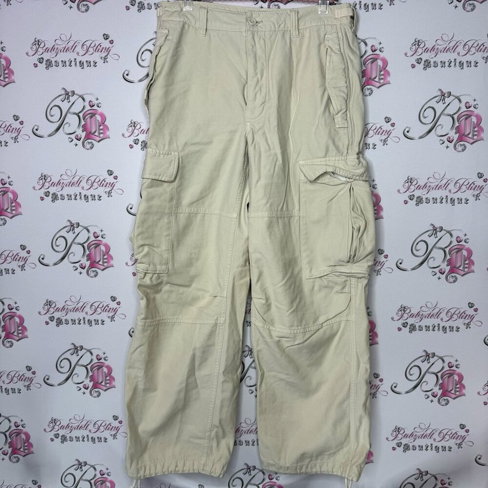 TNA cargo pants beige cream white flared baggy cargos light white luxury pants